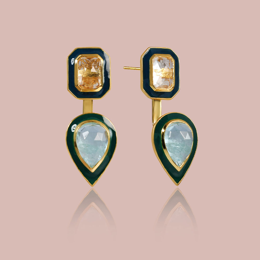 Moonlit Aqua Front and Back Earring