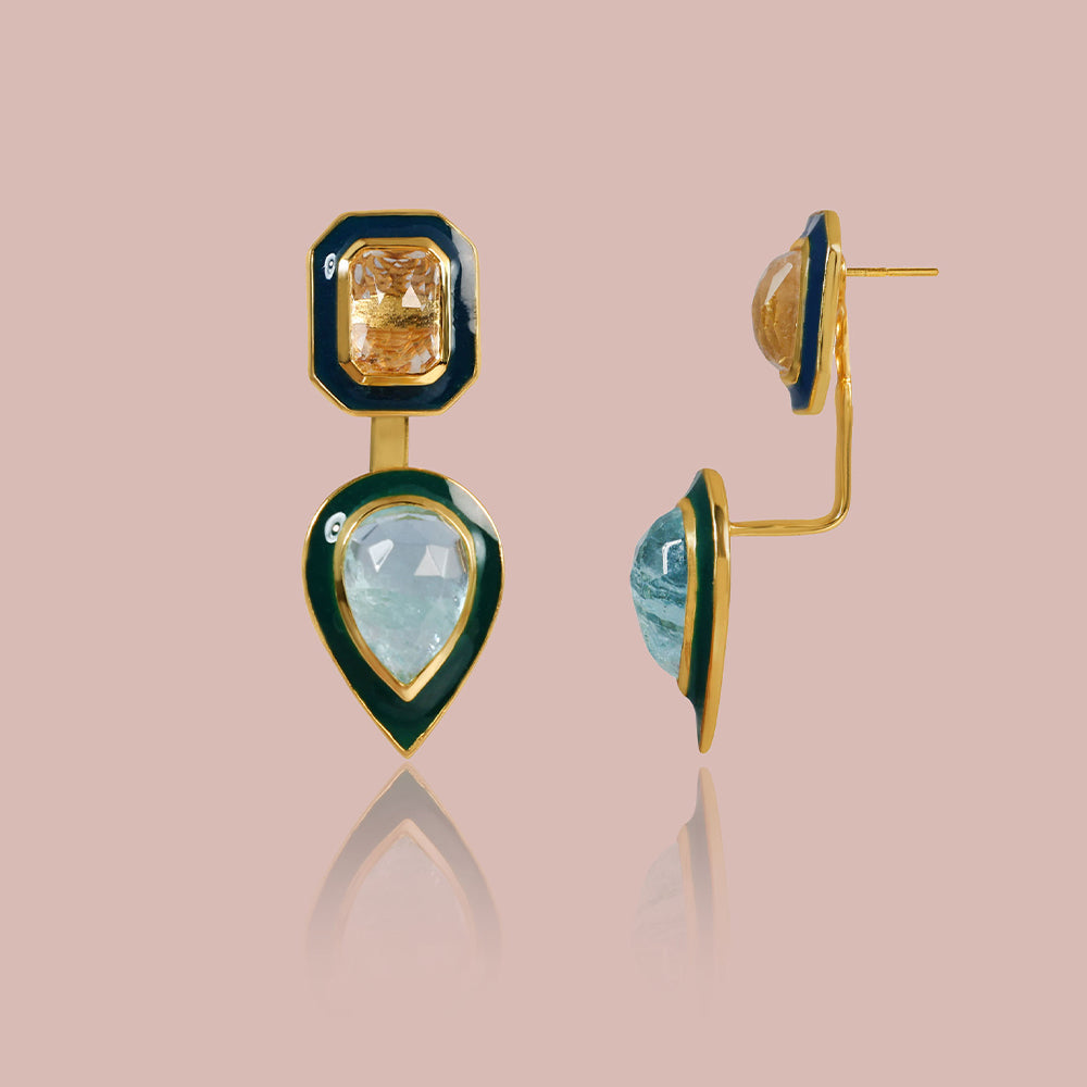 Moonlit Aqua Front and Back Earring