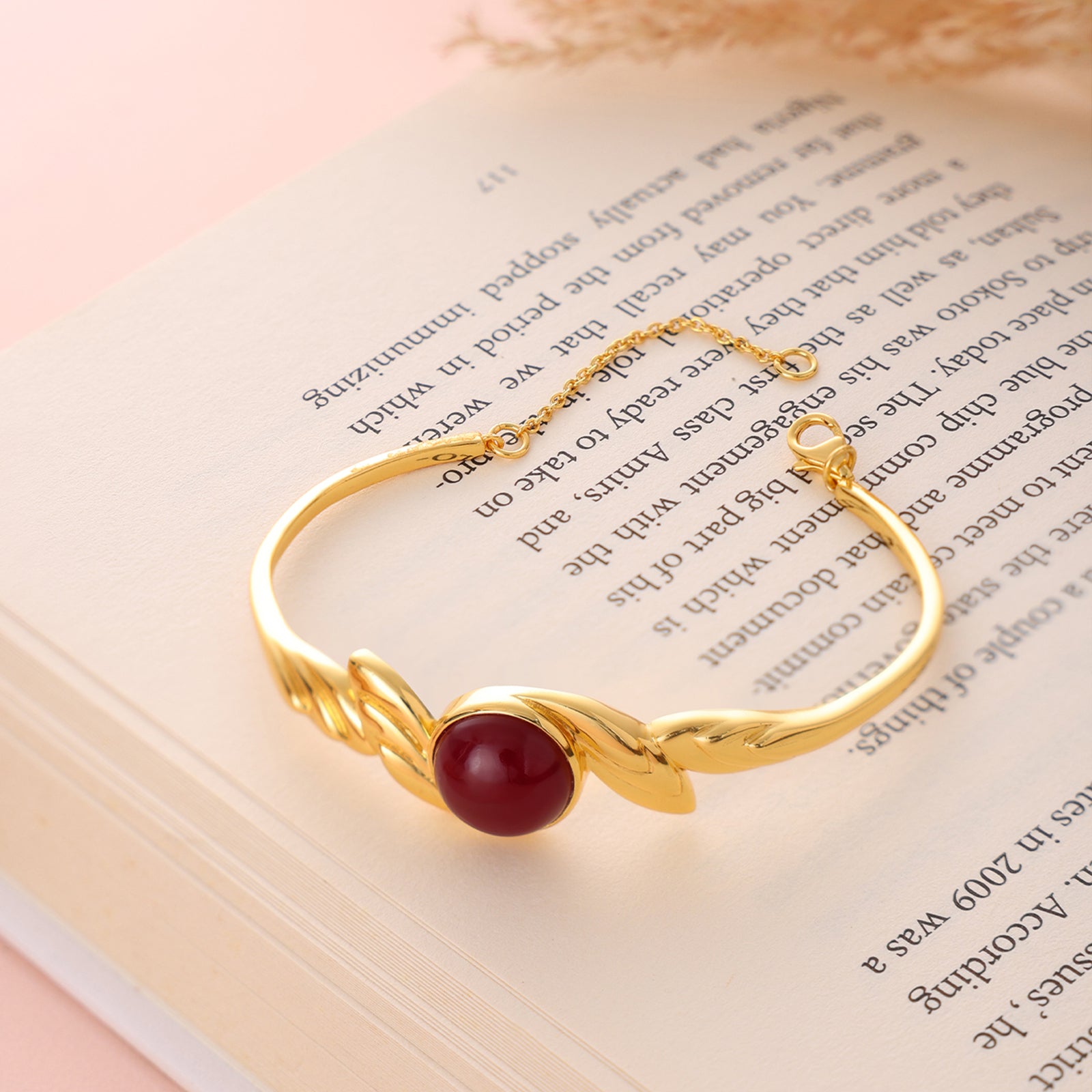 Golden Leaf 92.5 Silver Bracelet - Red Quartz Editionon