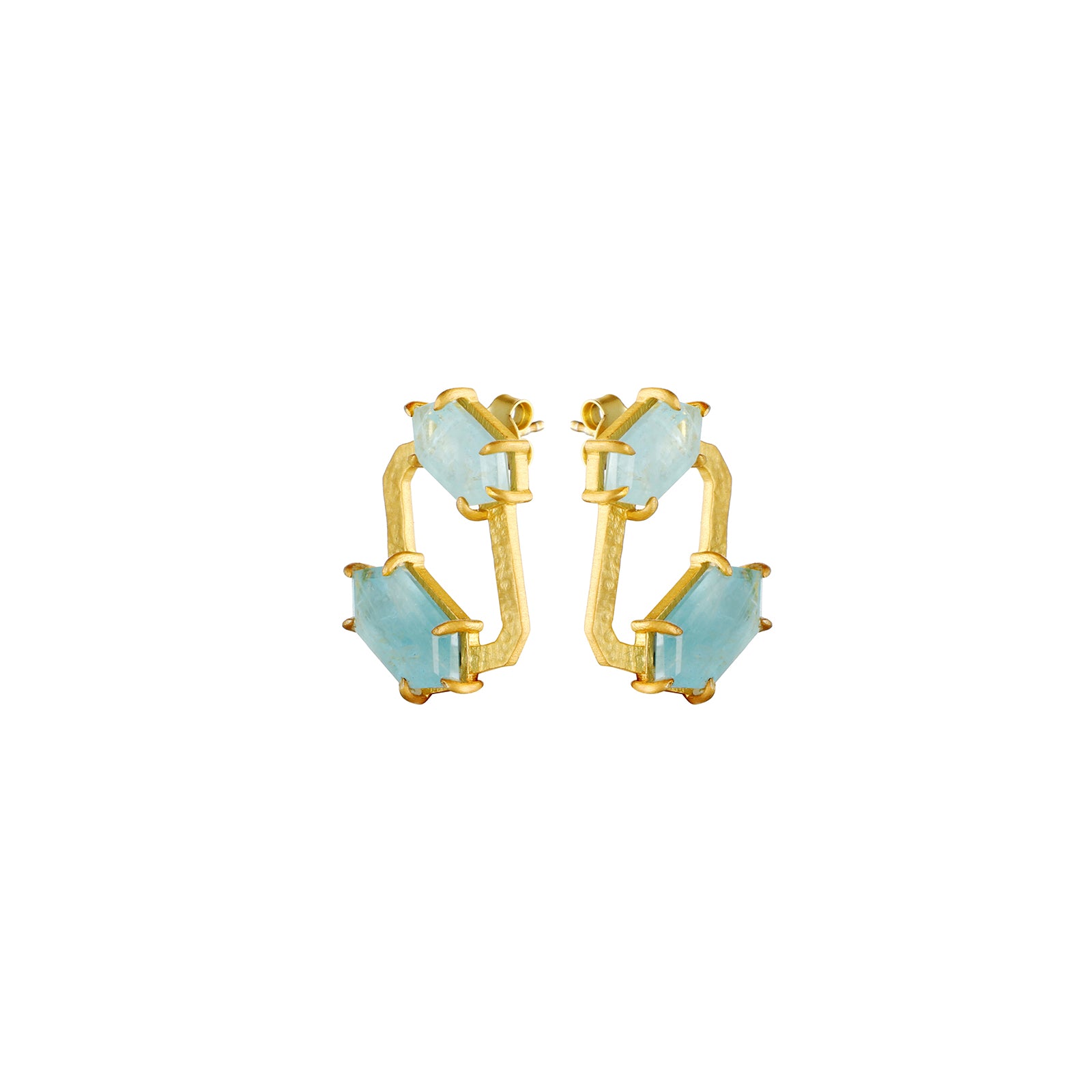Aqua Hextwin Studs - 92.5 Silver