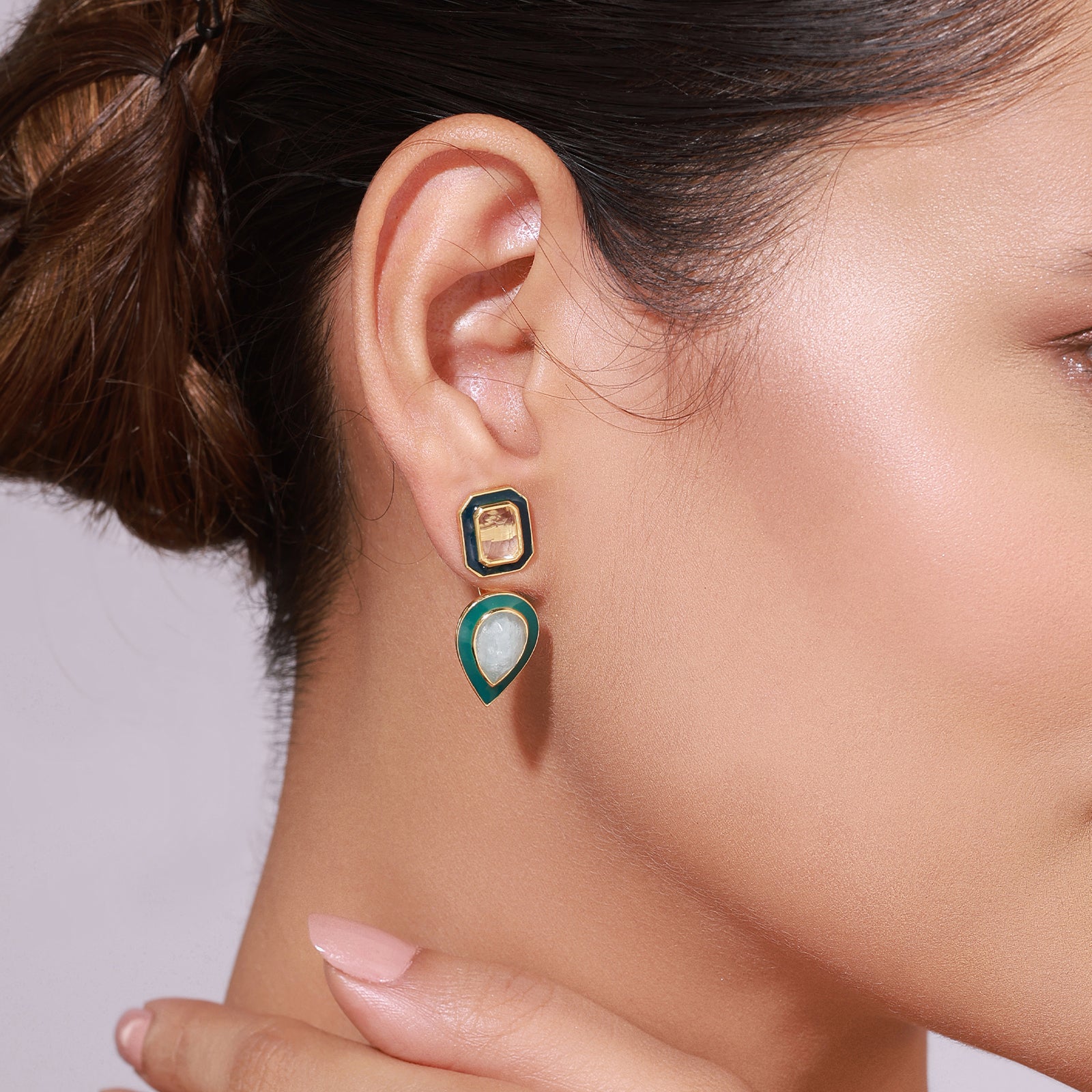 Moonlit Aqua Front & Back - 92.5 Silver Earring