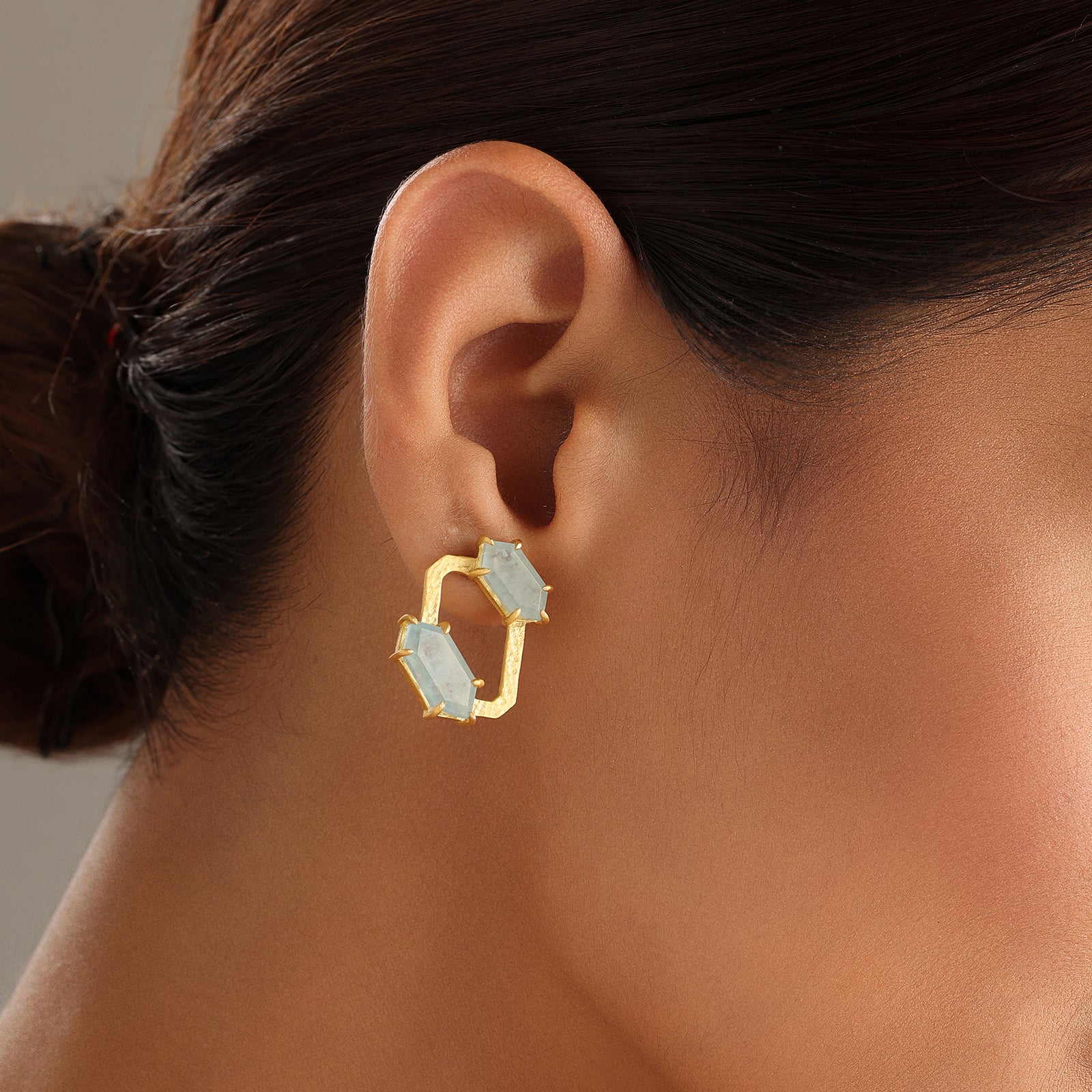 Aqua Hextwin Studs - 92.5 Silver