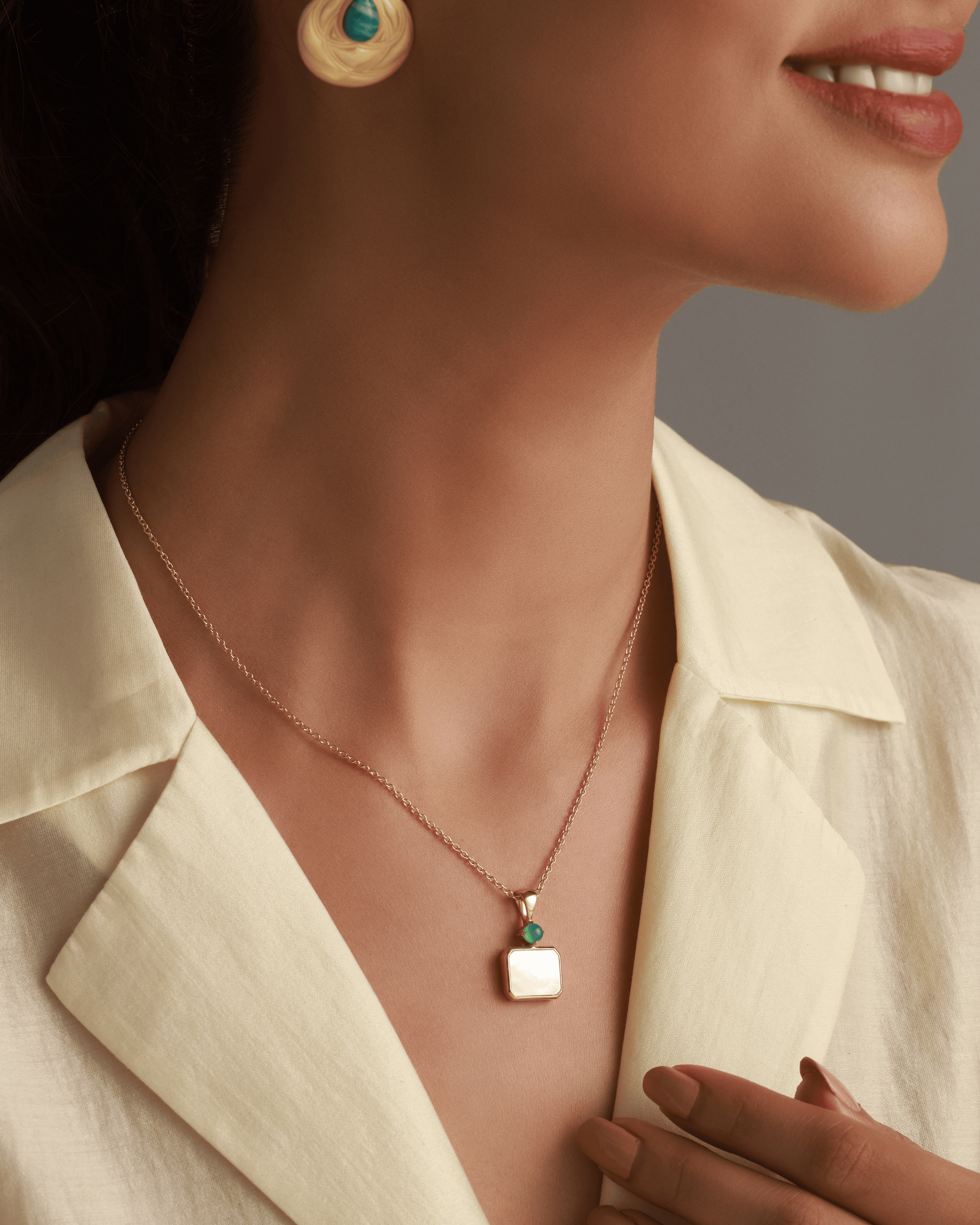 Emerald on the Moon Necklace
