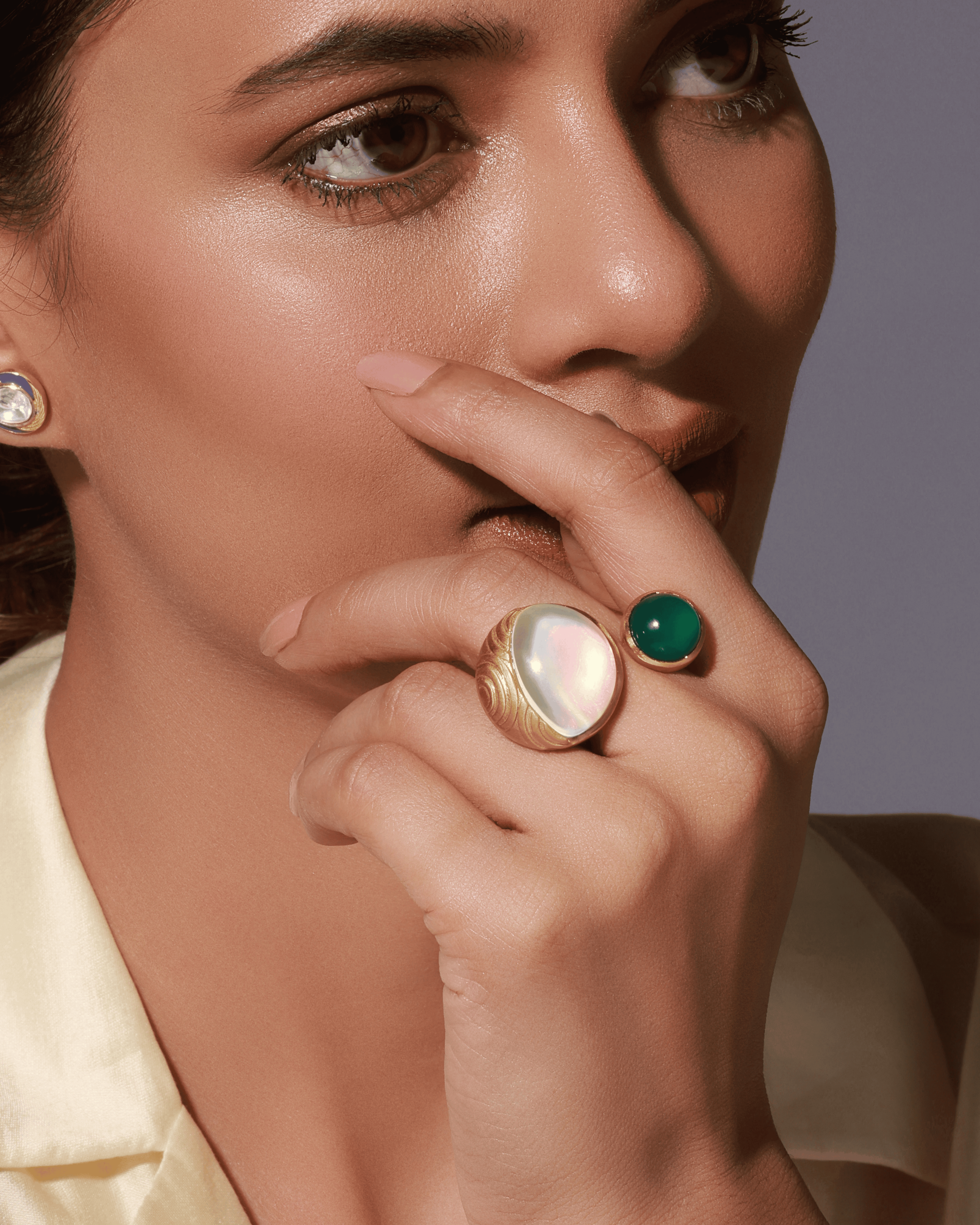 Fire & Moon Open Ring - Green Onyx Edition