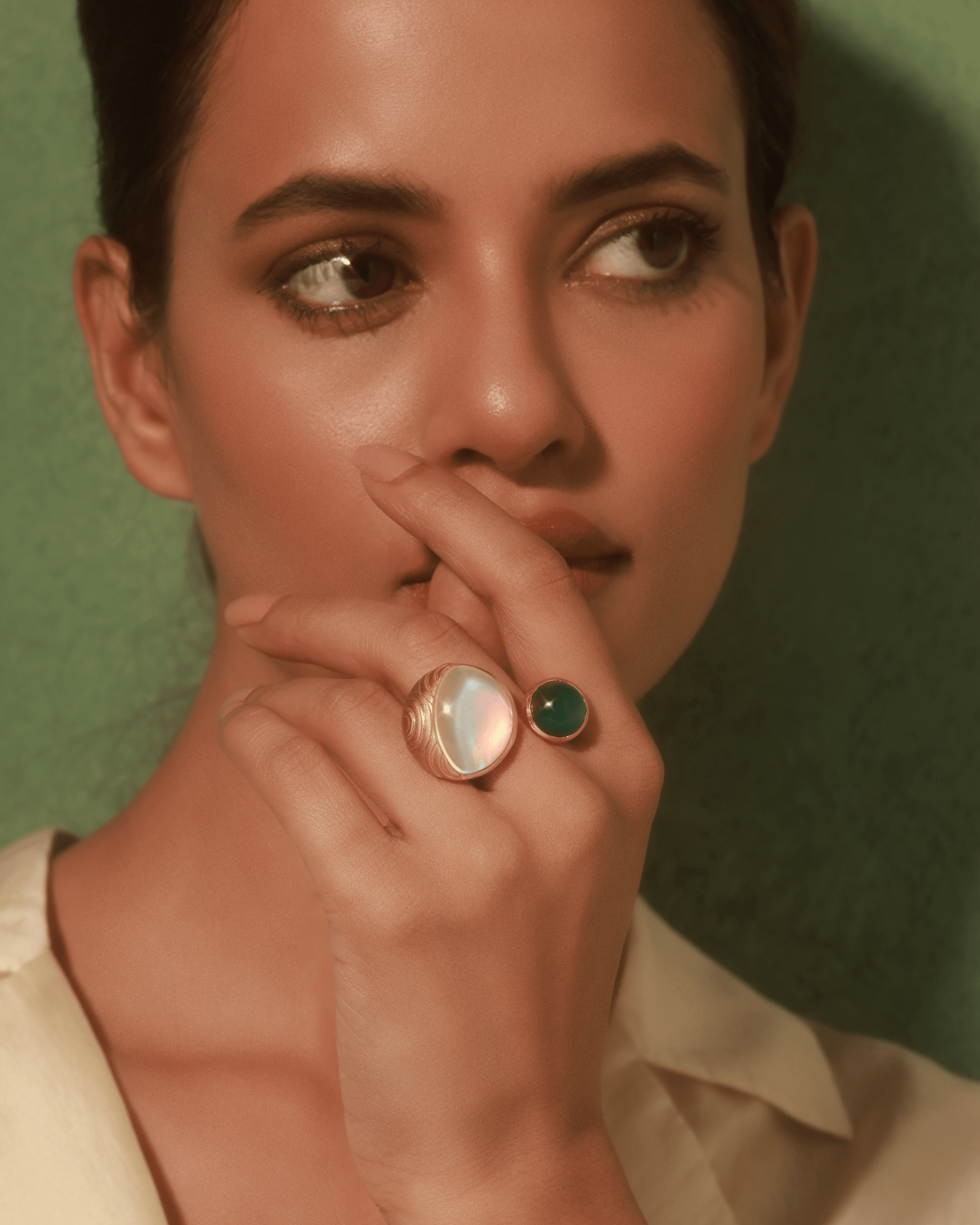 Fire & Moon Open Ring - Green Onyx Edition