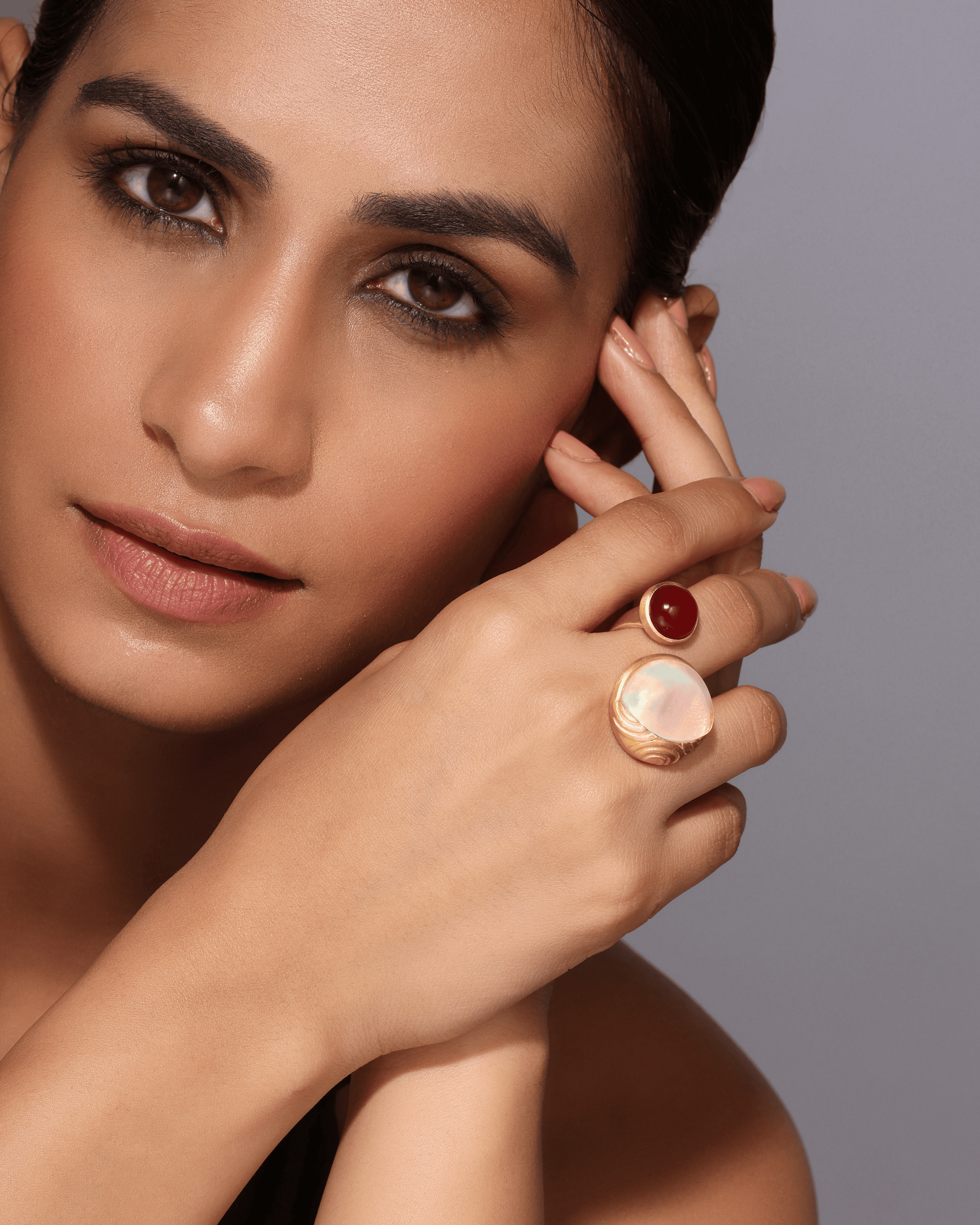 Fire & Moon Open Ring - Red Quartz Edition