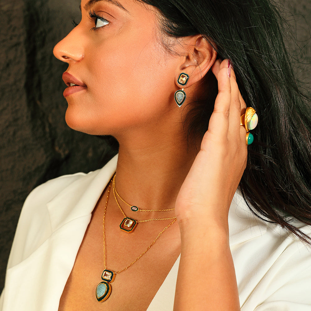 Moonlit Aqua Front and Back Earring