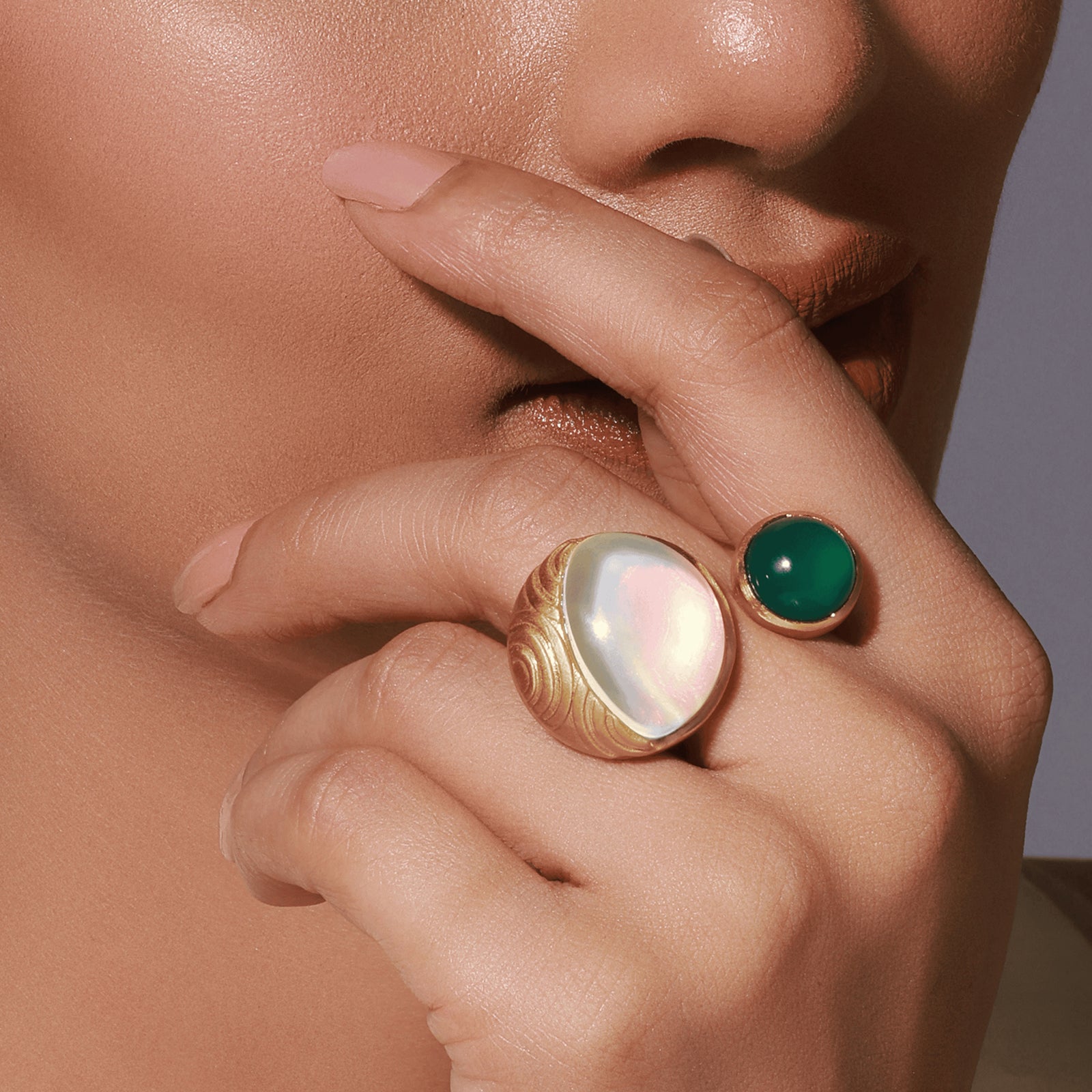 Fire & Moon Open Ring - Green Onyx Edition