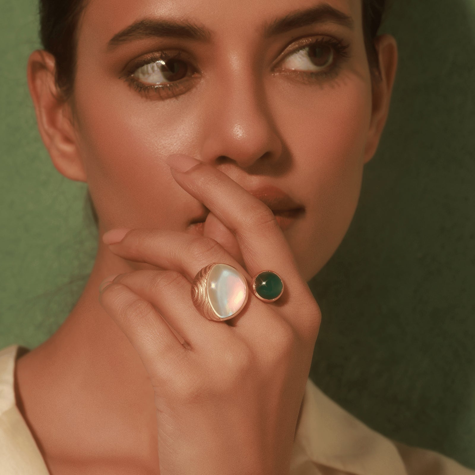 Fire & Moon Open Ring - Green Onyx Edition