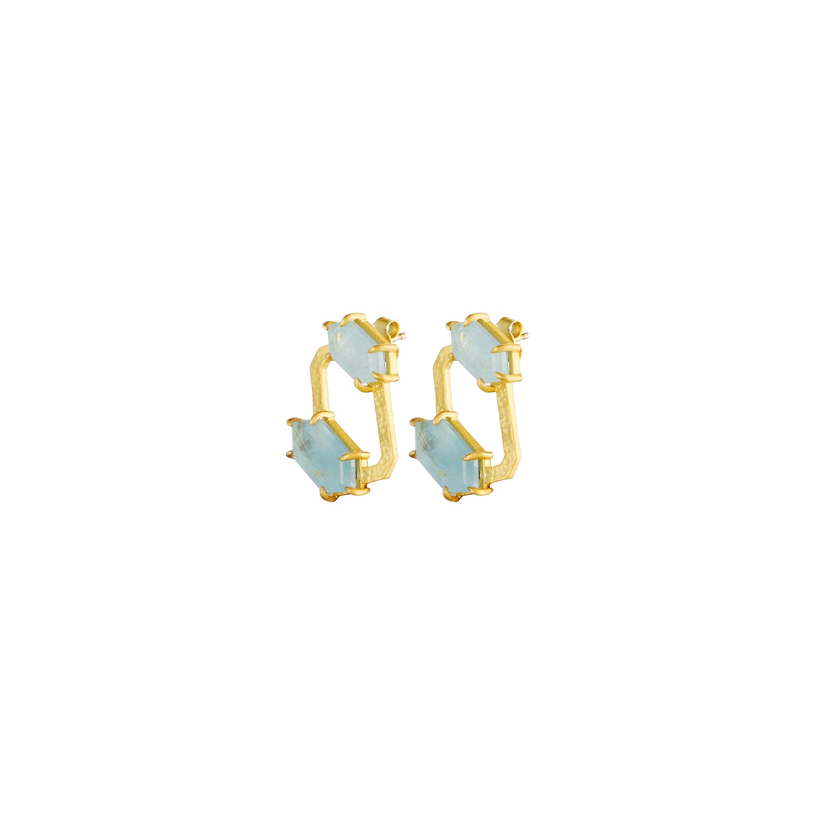 Aqua Hextwin Studs - 92.5 Silver