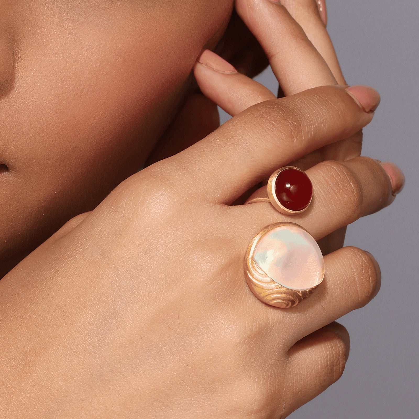 Fire & Moon Open Ring - Red Quartz Edition