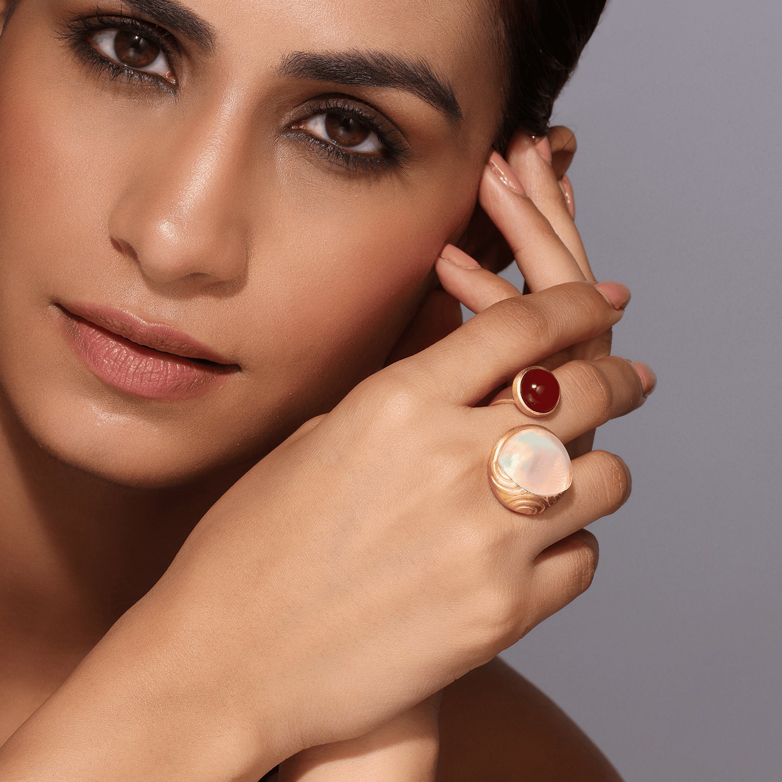 Fire & Moon Open Ring - Red Quartz Edition