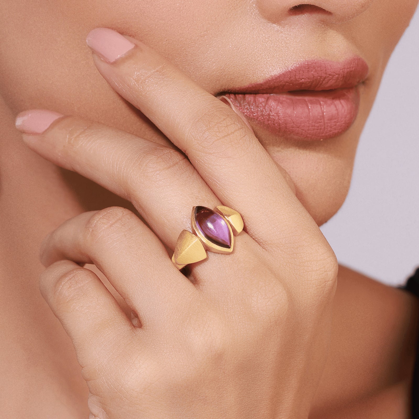 Amethyst Navette - 92.5 Silver Ring