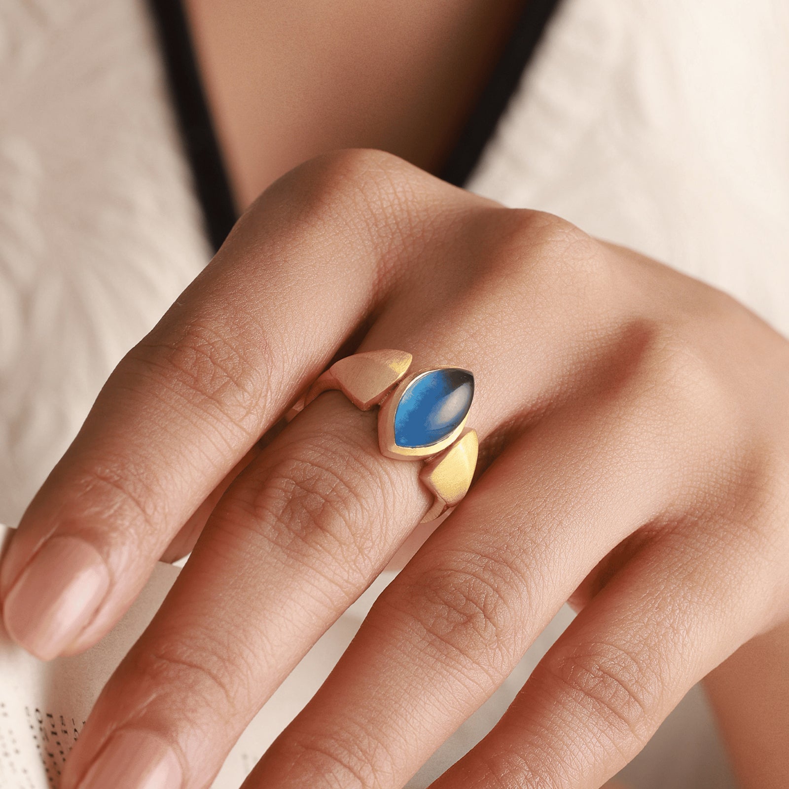 Blue Navette - 92.5 Silver Ring
