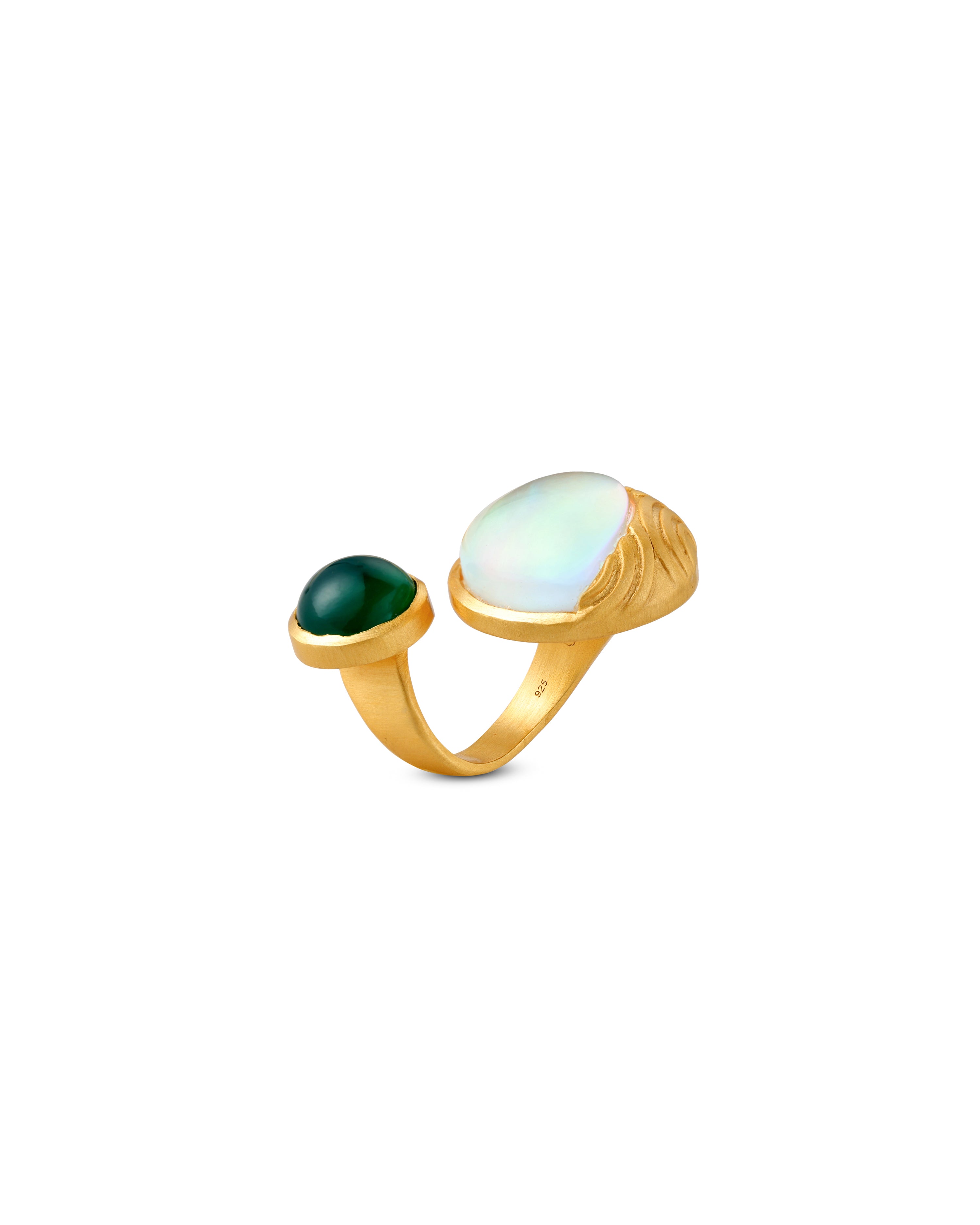 Fire & Moon Open Ring - Green Onyx Edition