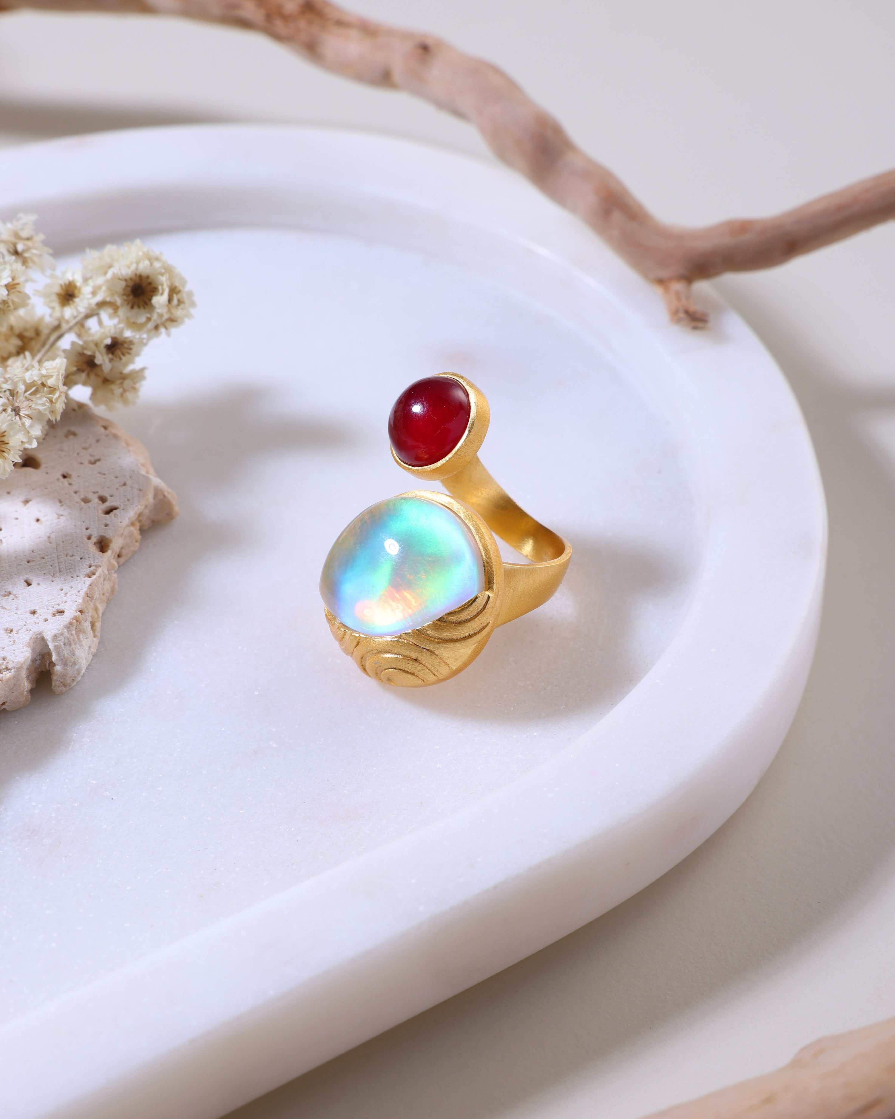 Fire & Moon Open Ring - Red Quartz Edition