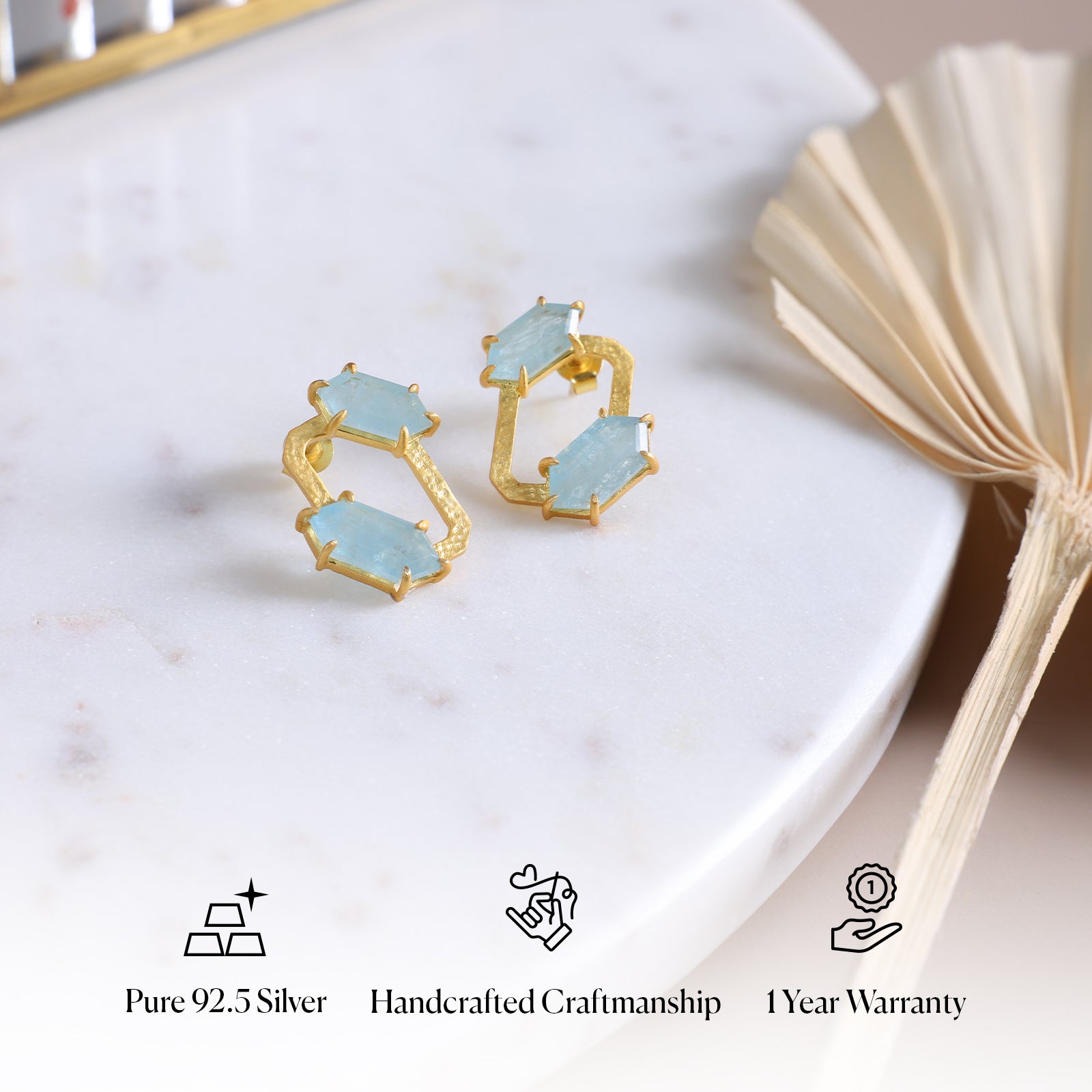Aqua Hextwin Studs - 92.5 Silver