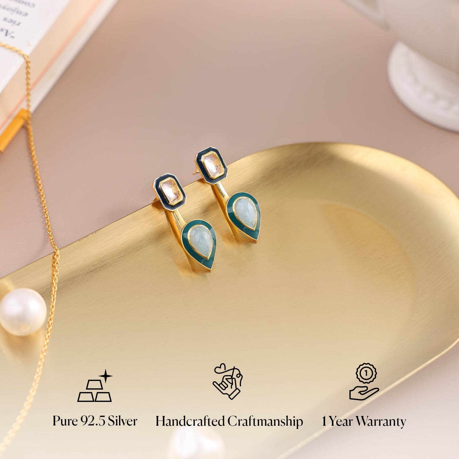 Moonlit Aqua Front & Back - 92.5 Silver Earring