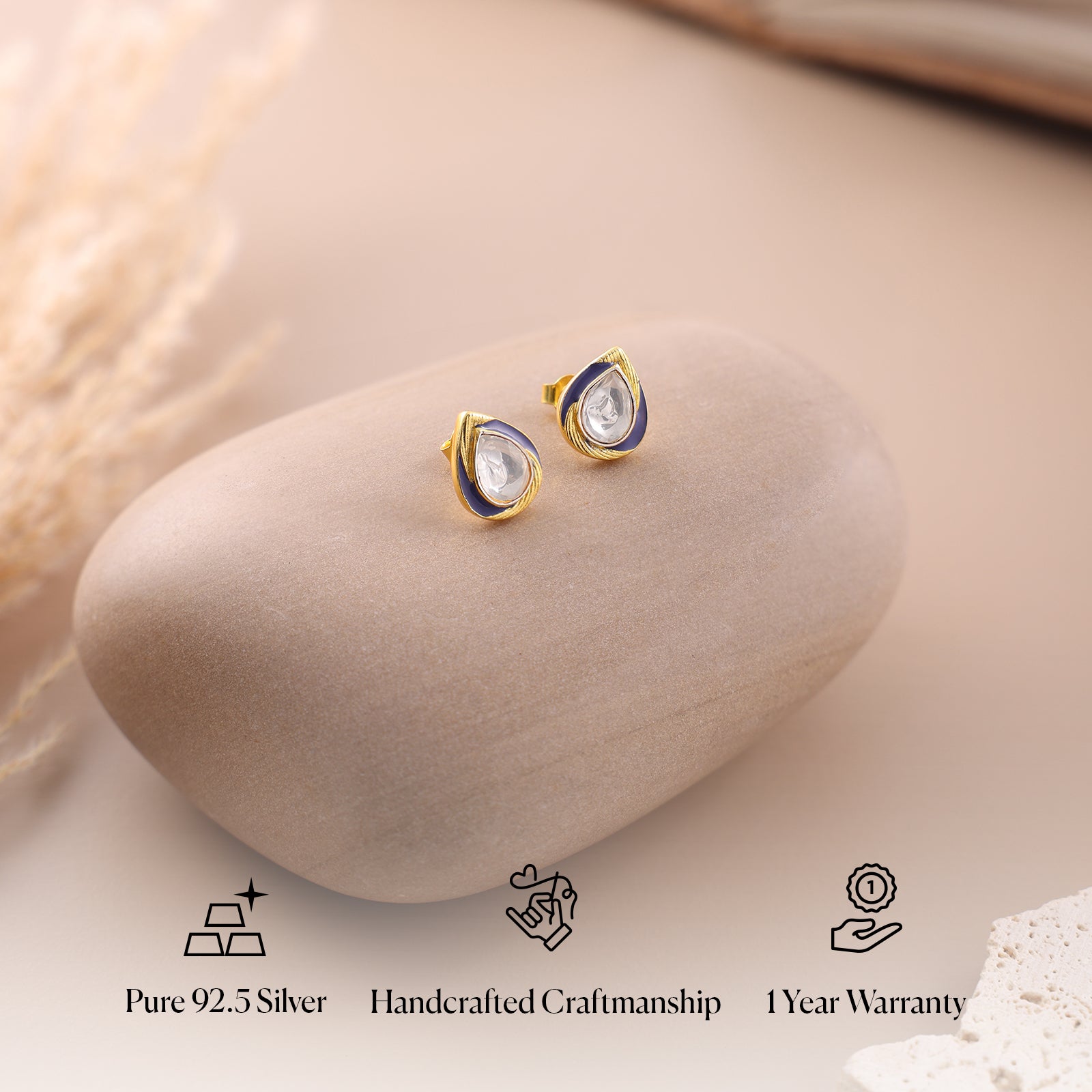 Noor Polki Studs - 92.5 Silver