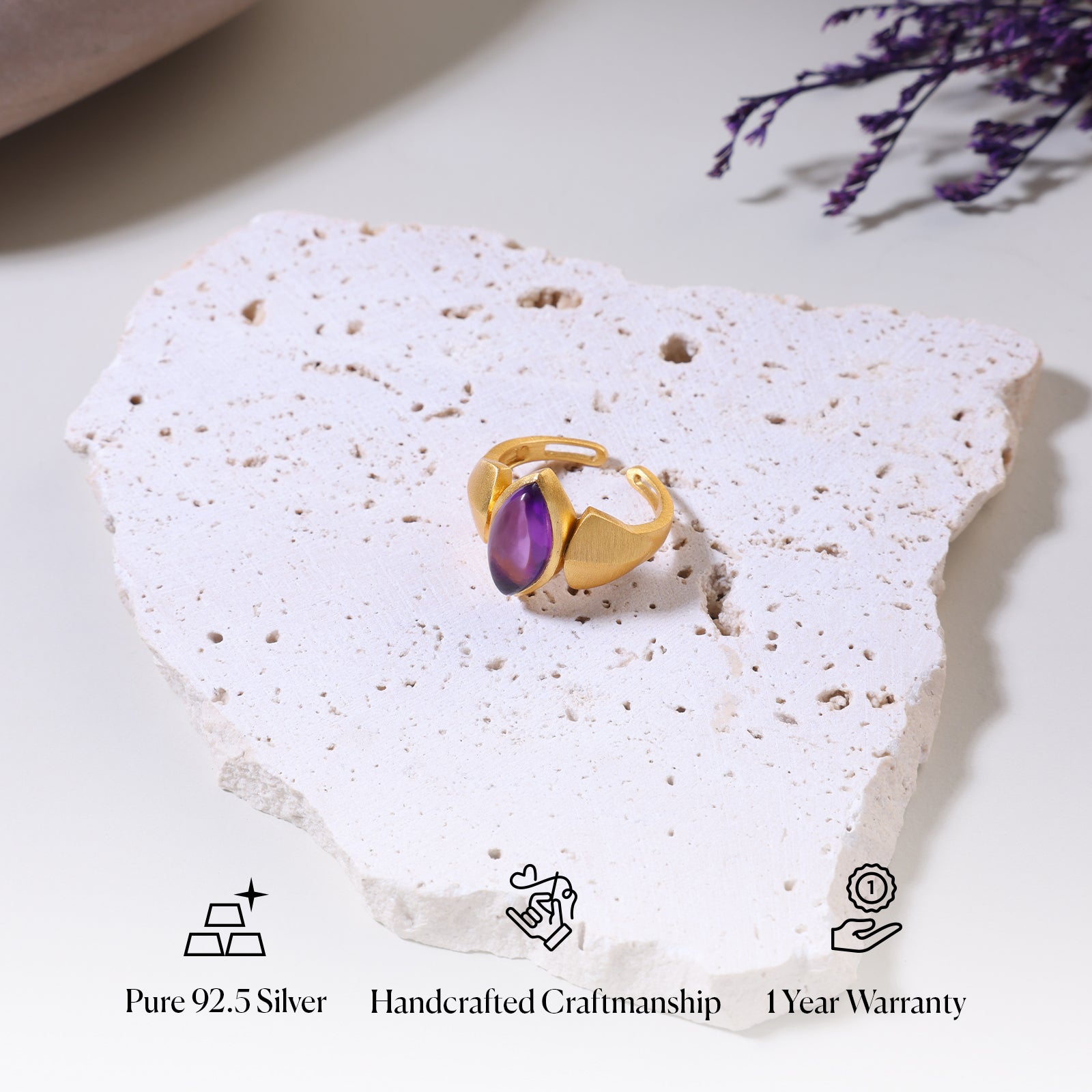 Amethyst Navette - 92.5 Silver Ring