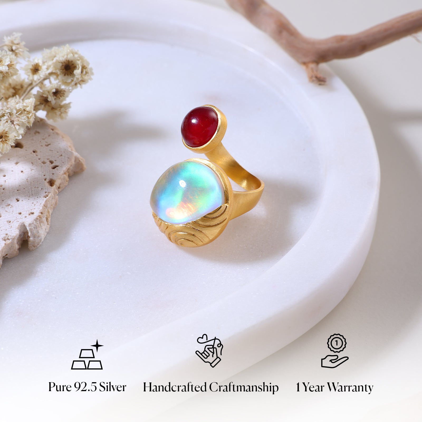 Fire & Moon Open Ring - Red Quartz Edition