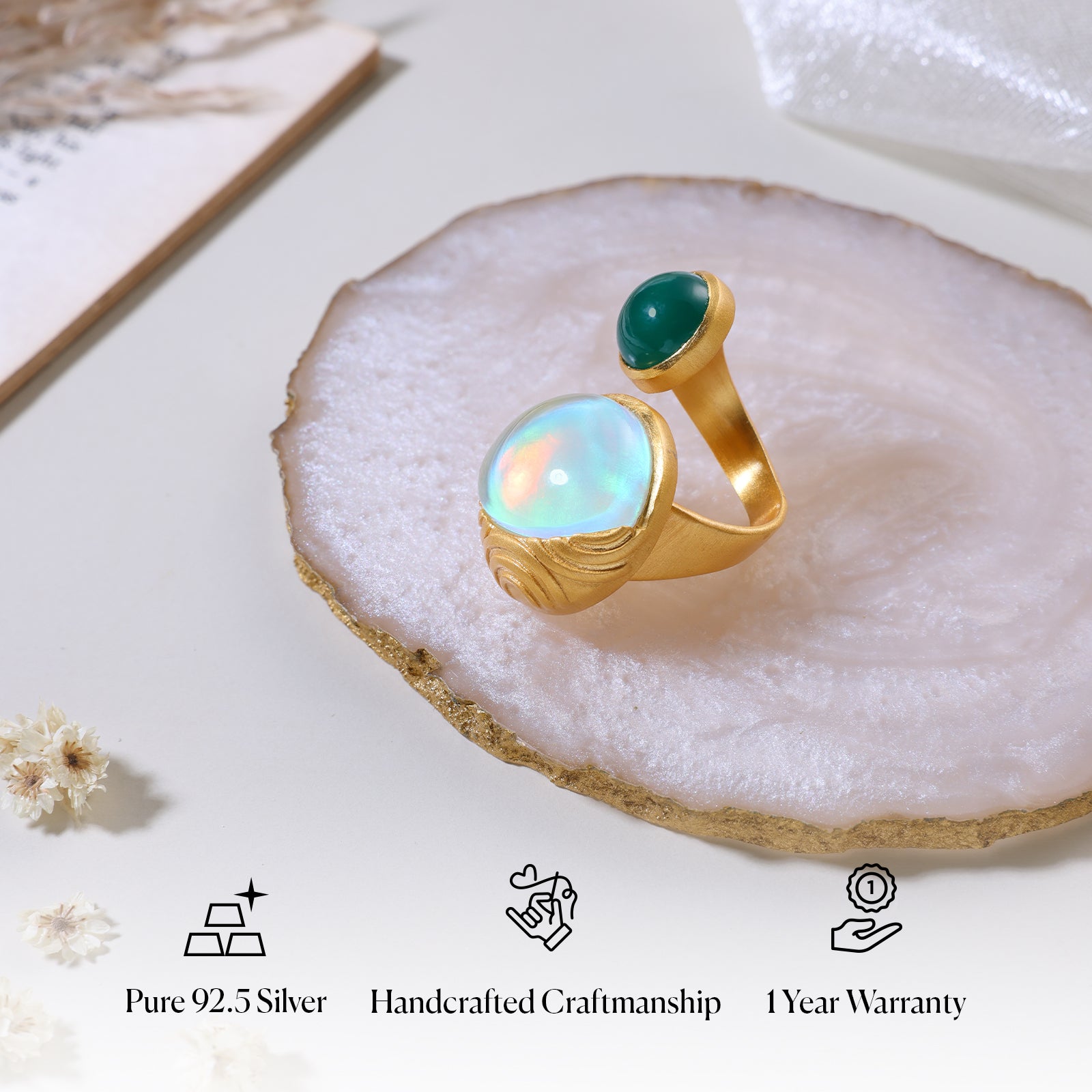 Fire & Moon Open Ring - Green Onyx Edition