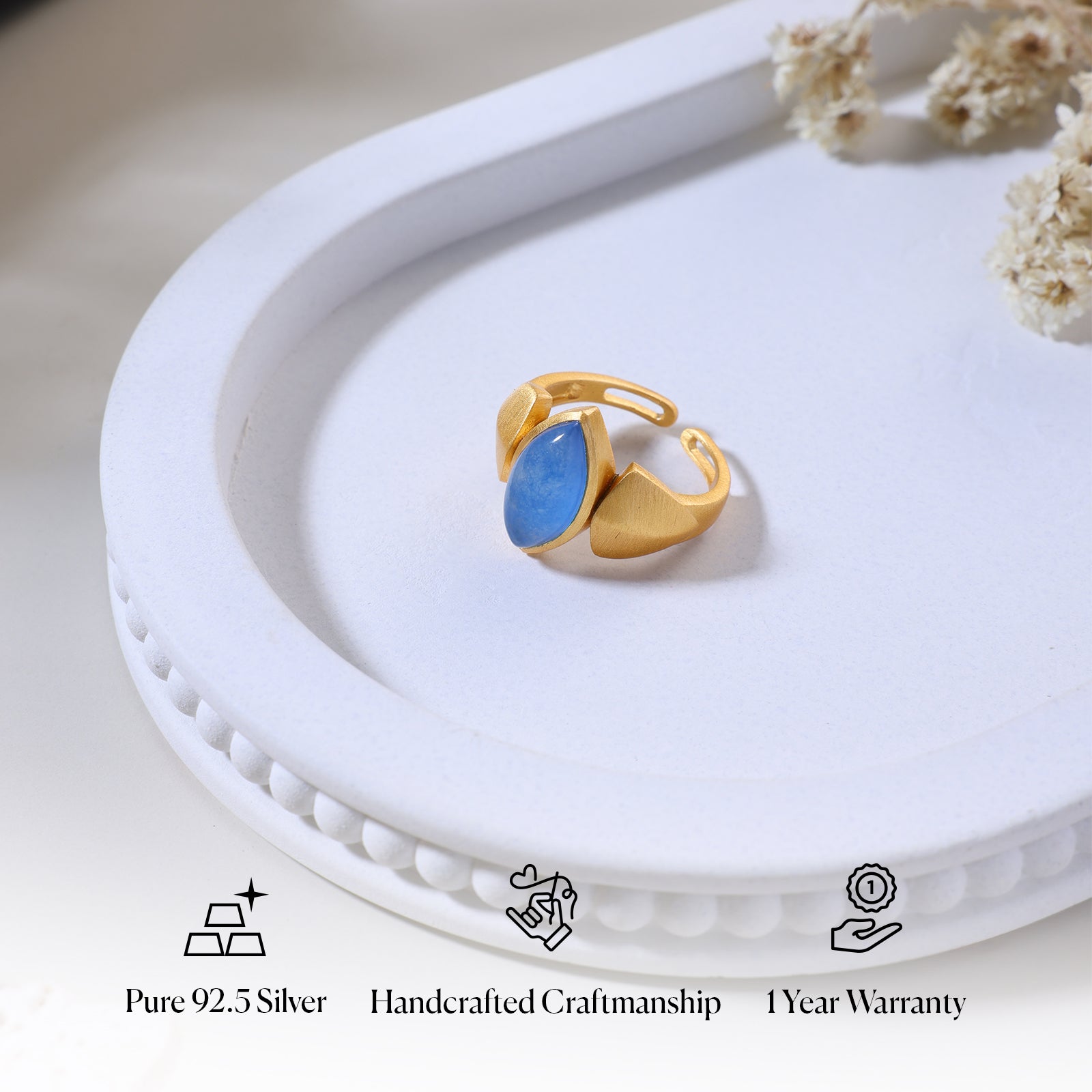 Blue Navette - 92.5 Silver Ring