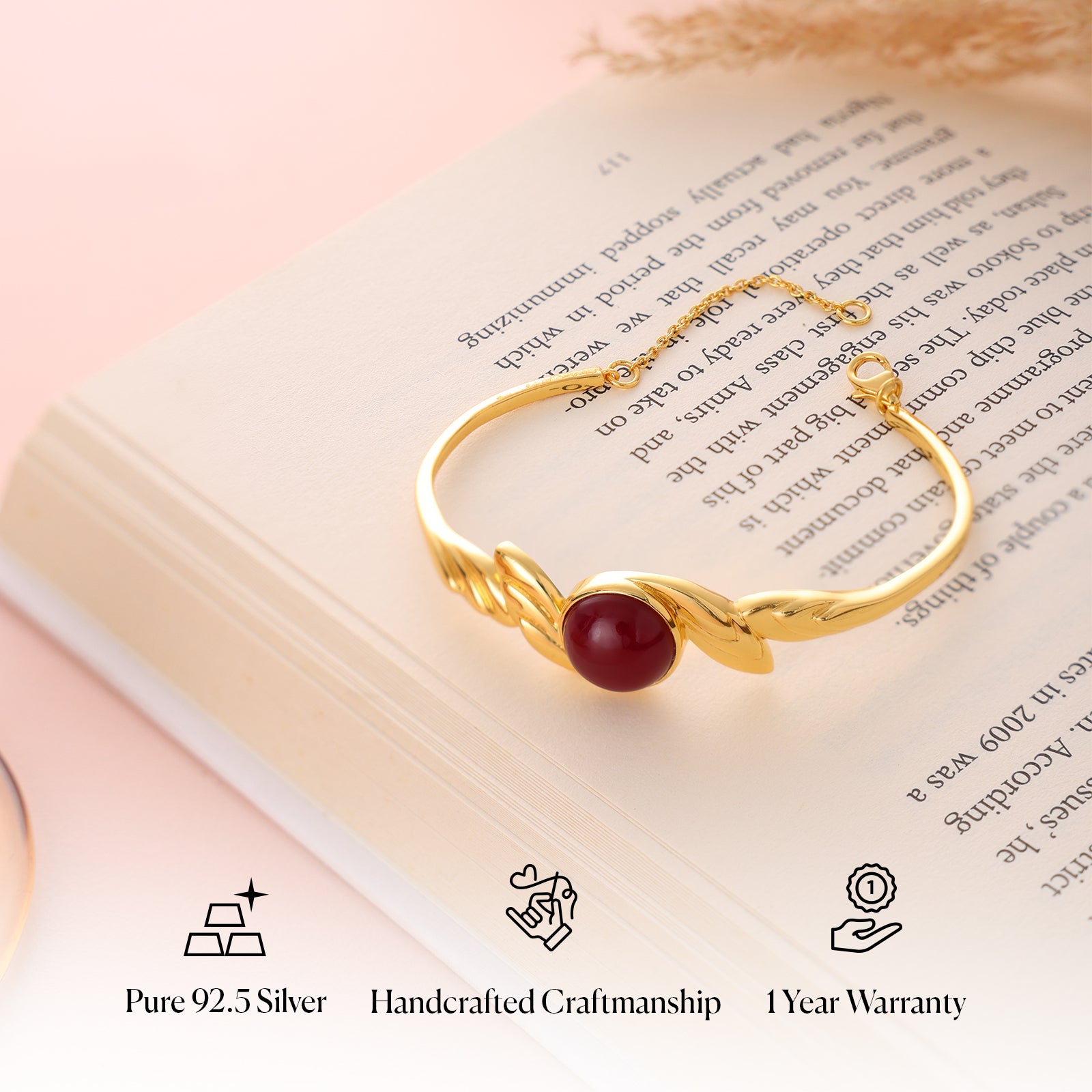 Golden Leaf 92.5 Silver Bracelet - Red Quartz Editionon
