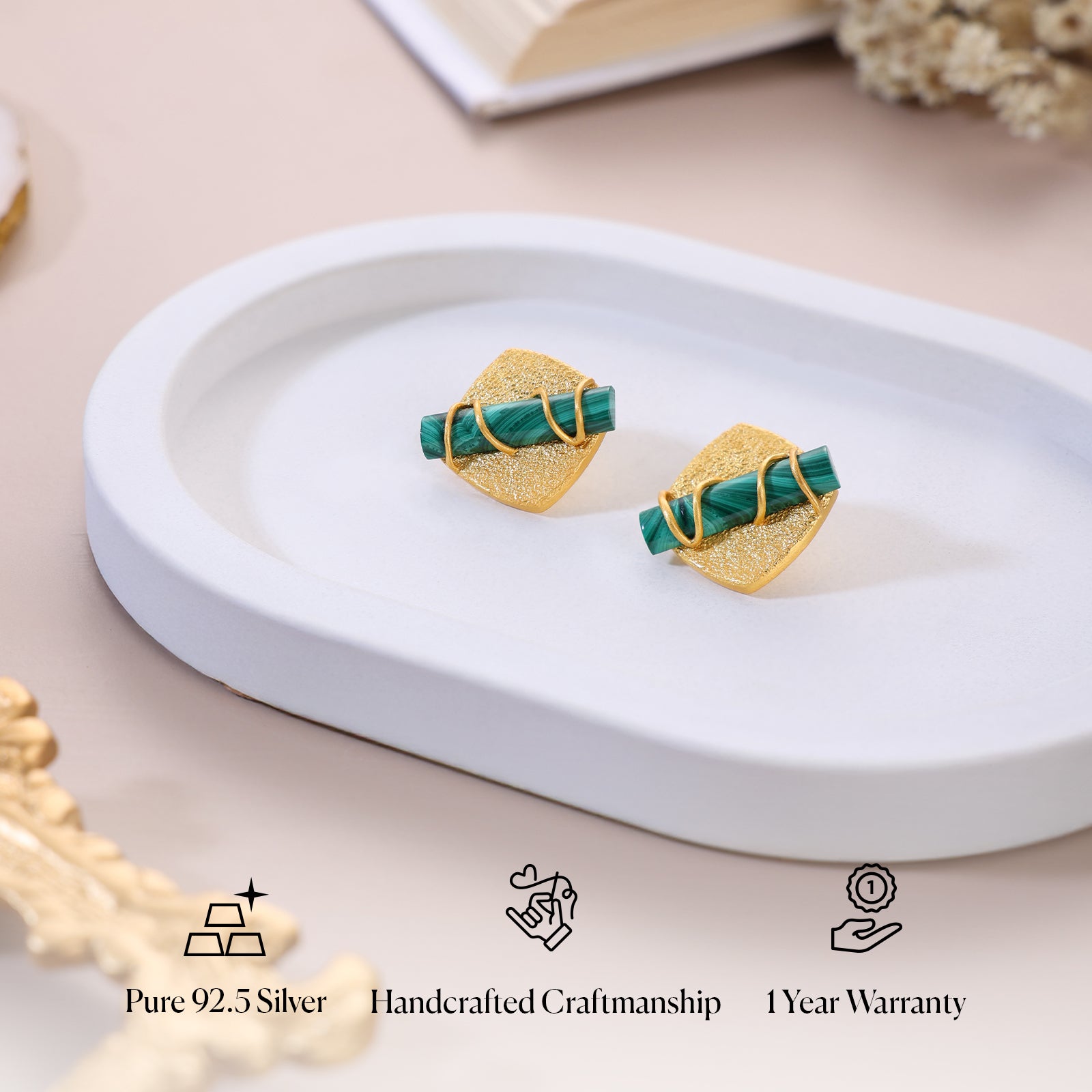 Malachite Spiral Studs - 92.5 Silver