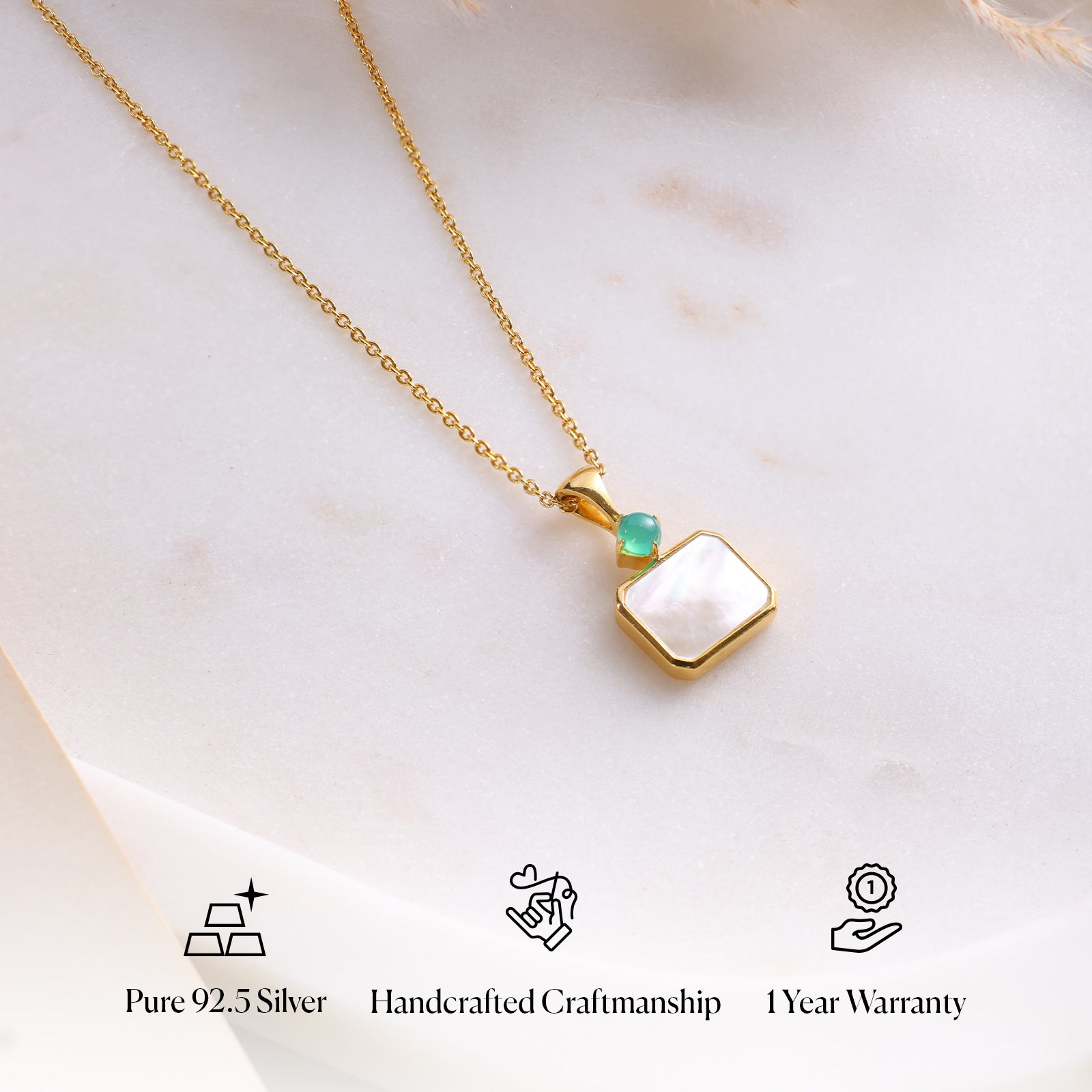 Emerald on the Moon - 92.5 Silver Necklace